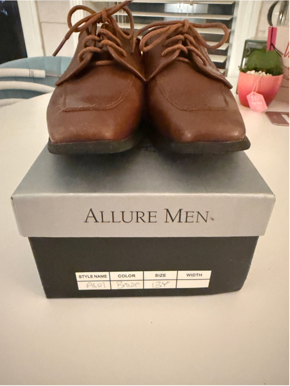 Allure Cognac dark brown Square Toe Tuxedo Dress Shoes 13 Little Kids Boys
